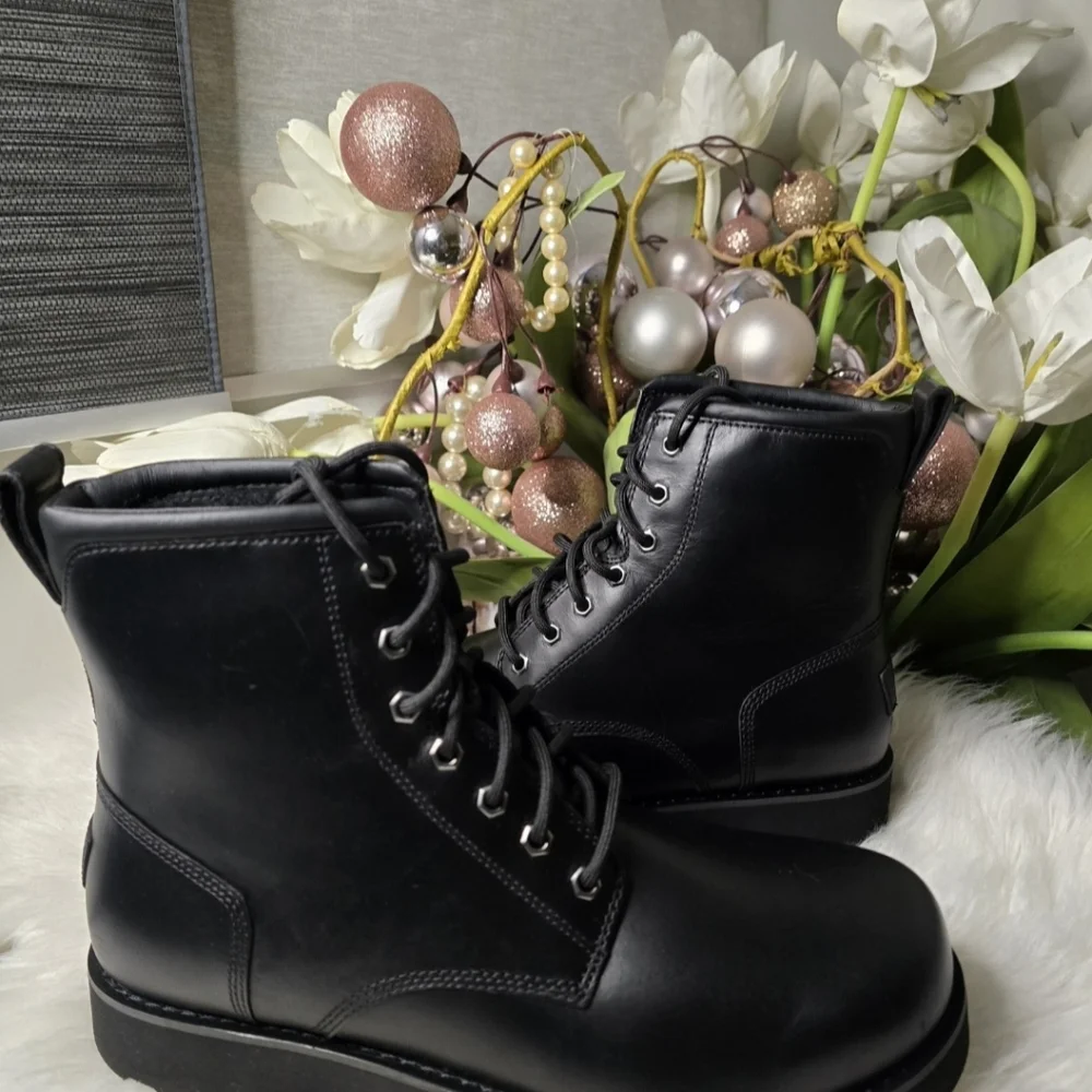 UGG CASON WATERPROOF BLACK LEATHER/ WOOL WINTER BOOTS, MEN shoesSzie9.5